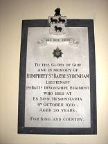 Humphrey St Barbe Sydenham memorial, All Saints Church, Dulverton © Exmoor National Park Authority Humphrey St Barbe Sydenham memorial, All Saints Church, Dulverton © Exmoor National Park Authority